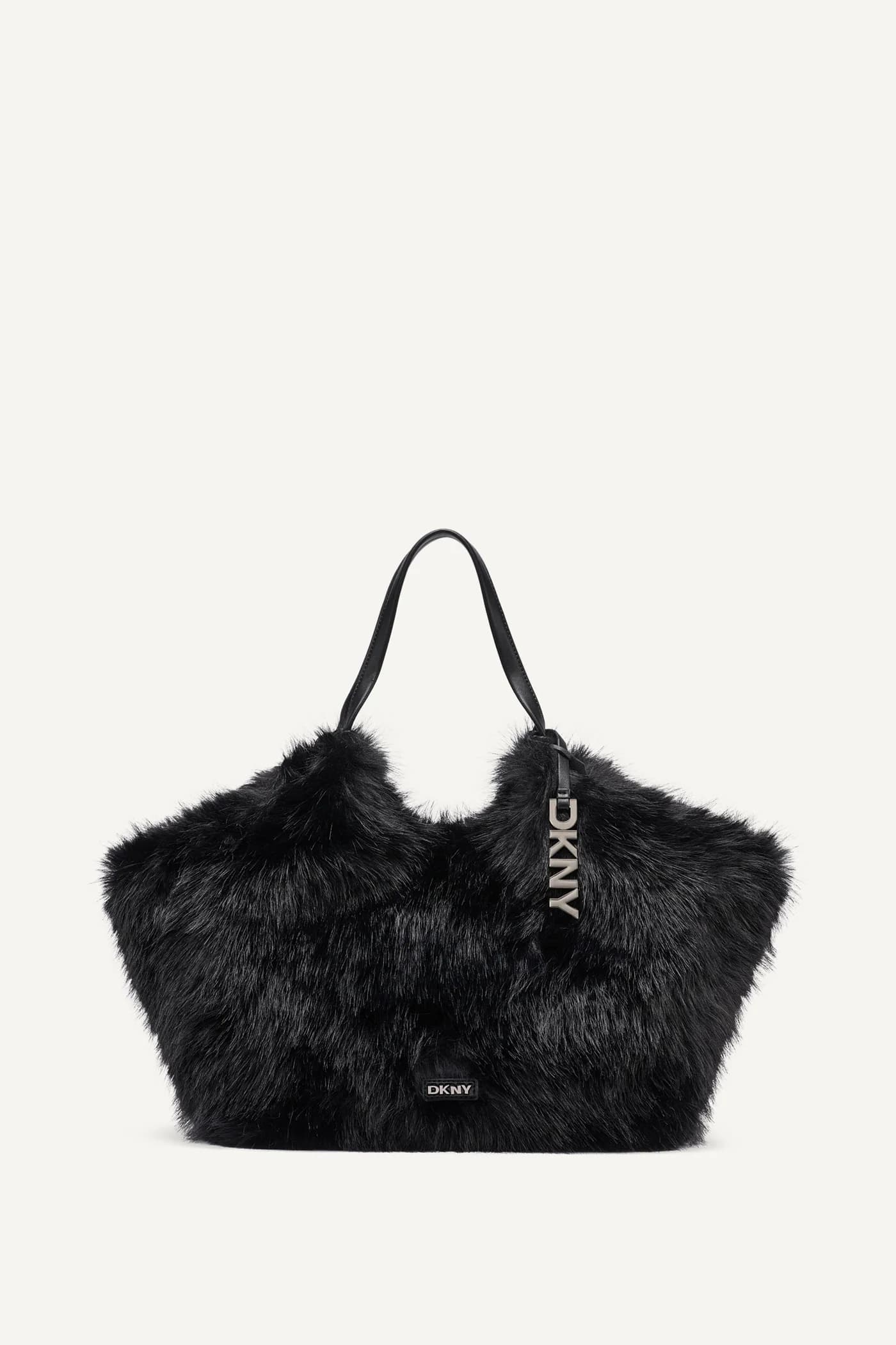 PAULA MEDIUM FAUX FUR TOTE in Black/Silver