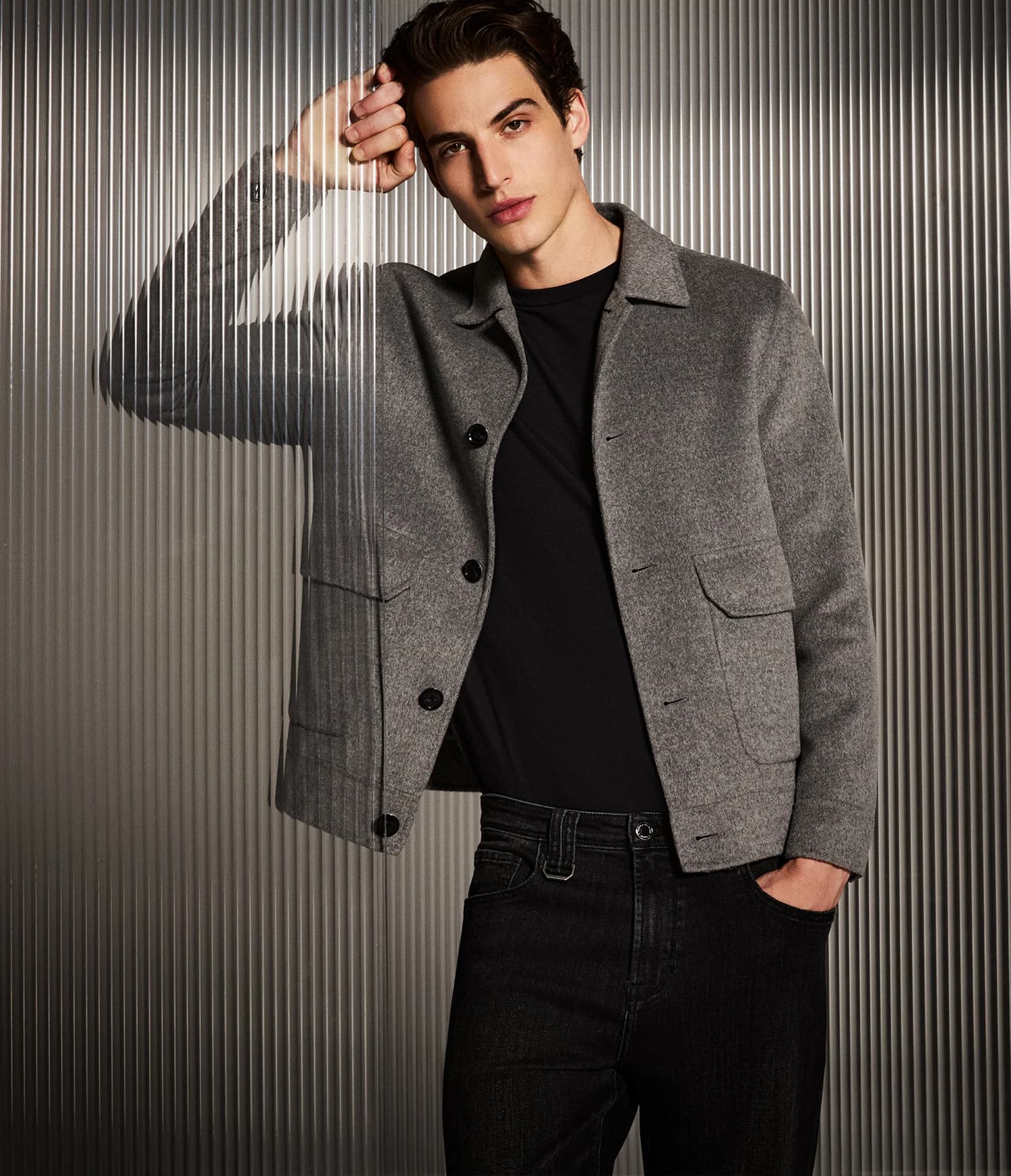 WOOL BLEND SHIRT JACKET in Grey