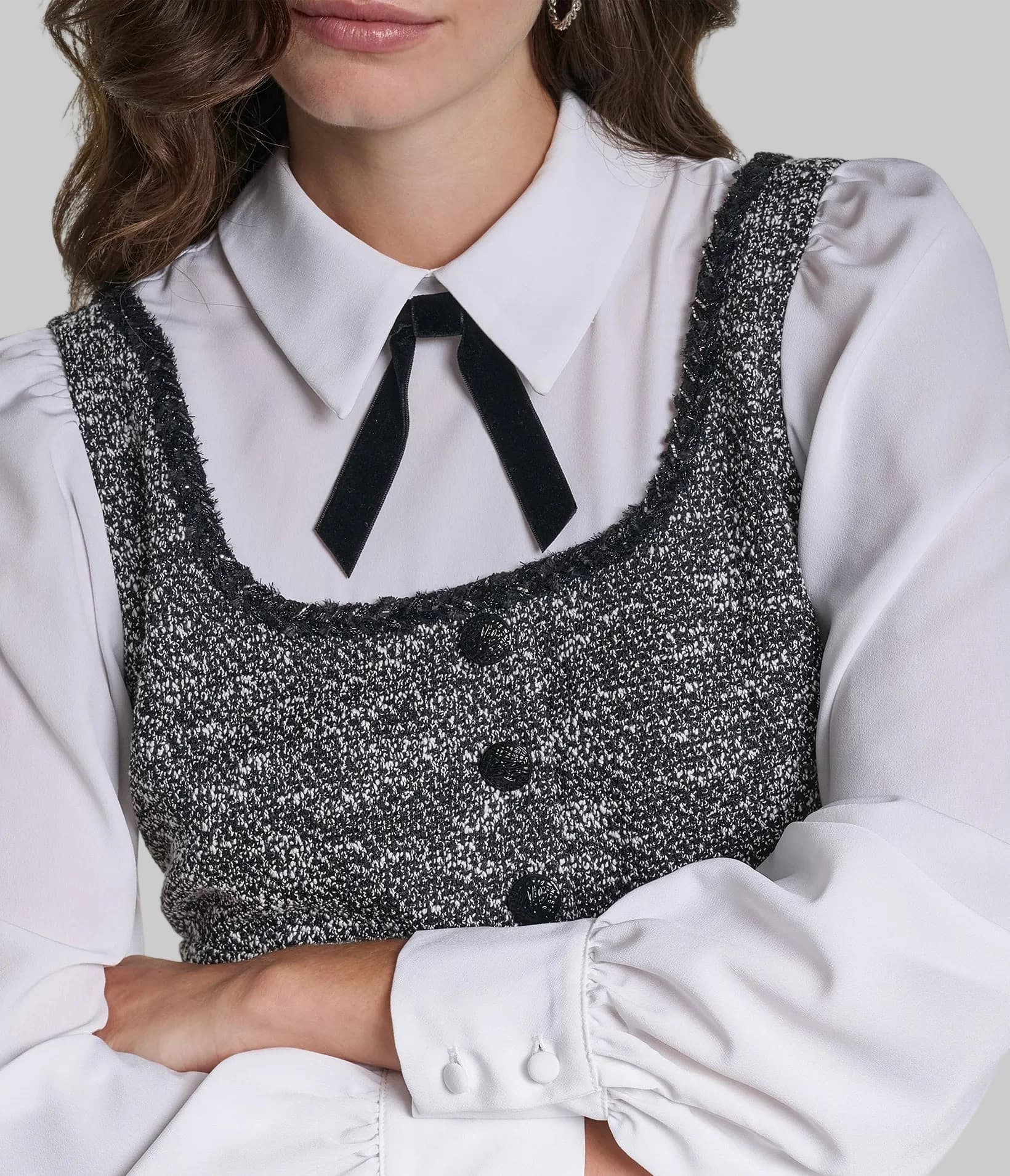 BOW TWEED KNIT TWO-FER SHEATH angle 8