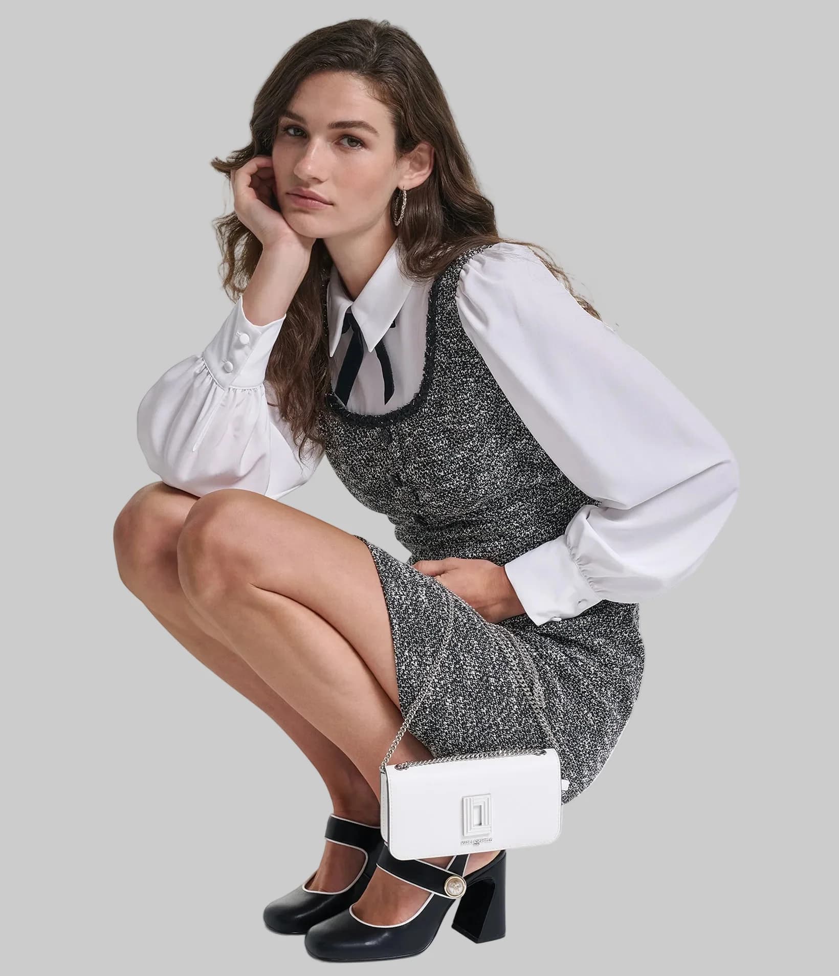 BOW TWEED KNIT TWO-FER SHEATH angle 2