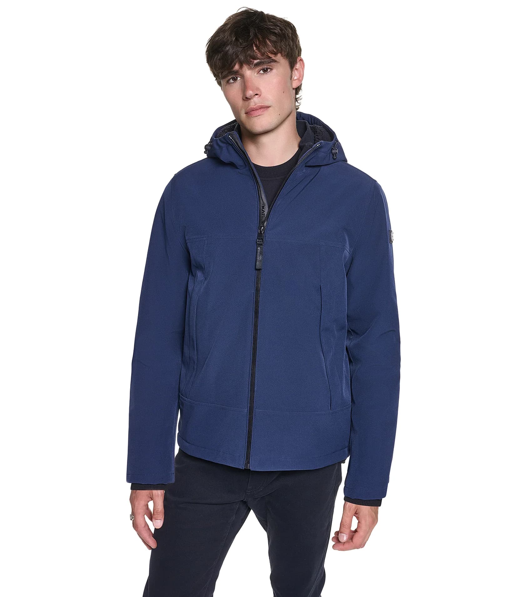HOODED SHERPA LINED JACKET in Navy