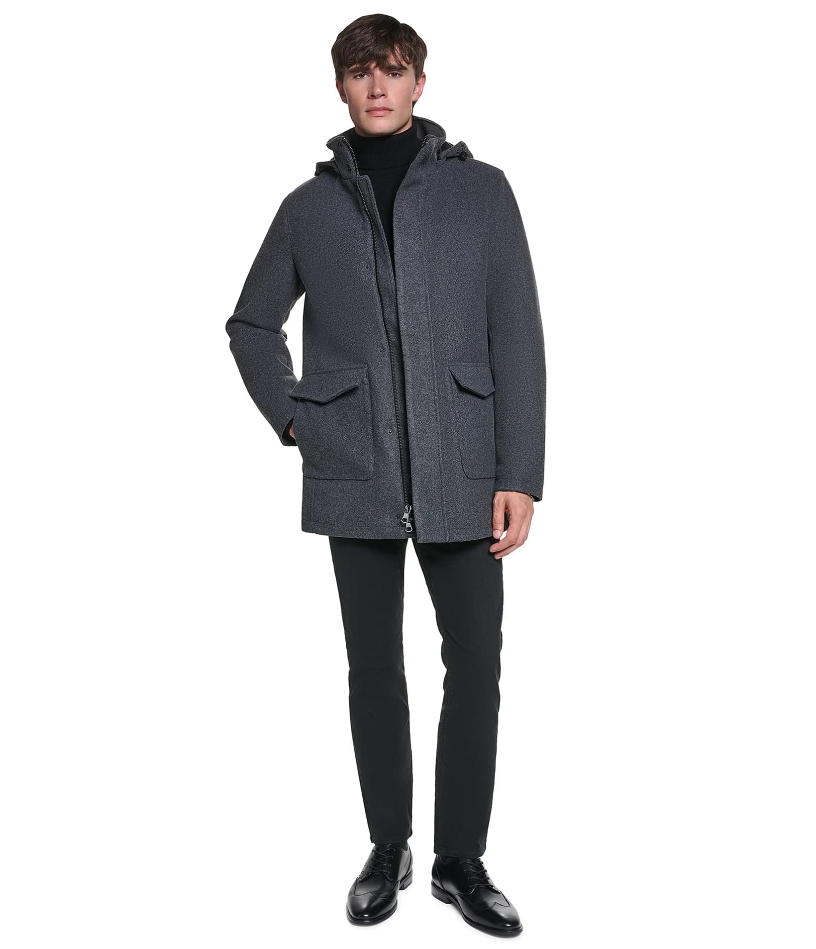 STADIUM COAT WITH PATCH POCKETS in Charcoal