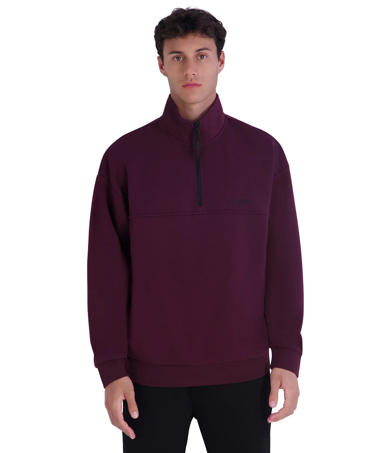 FLEECE LOGO 1/4-ZIP SWEATER in Wine