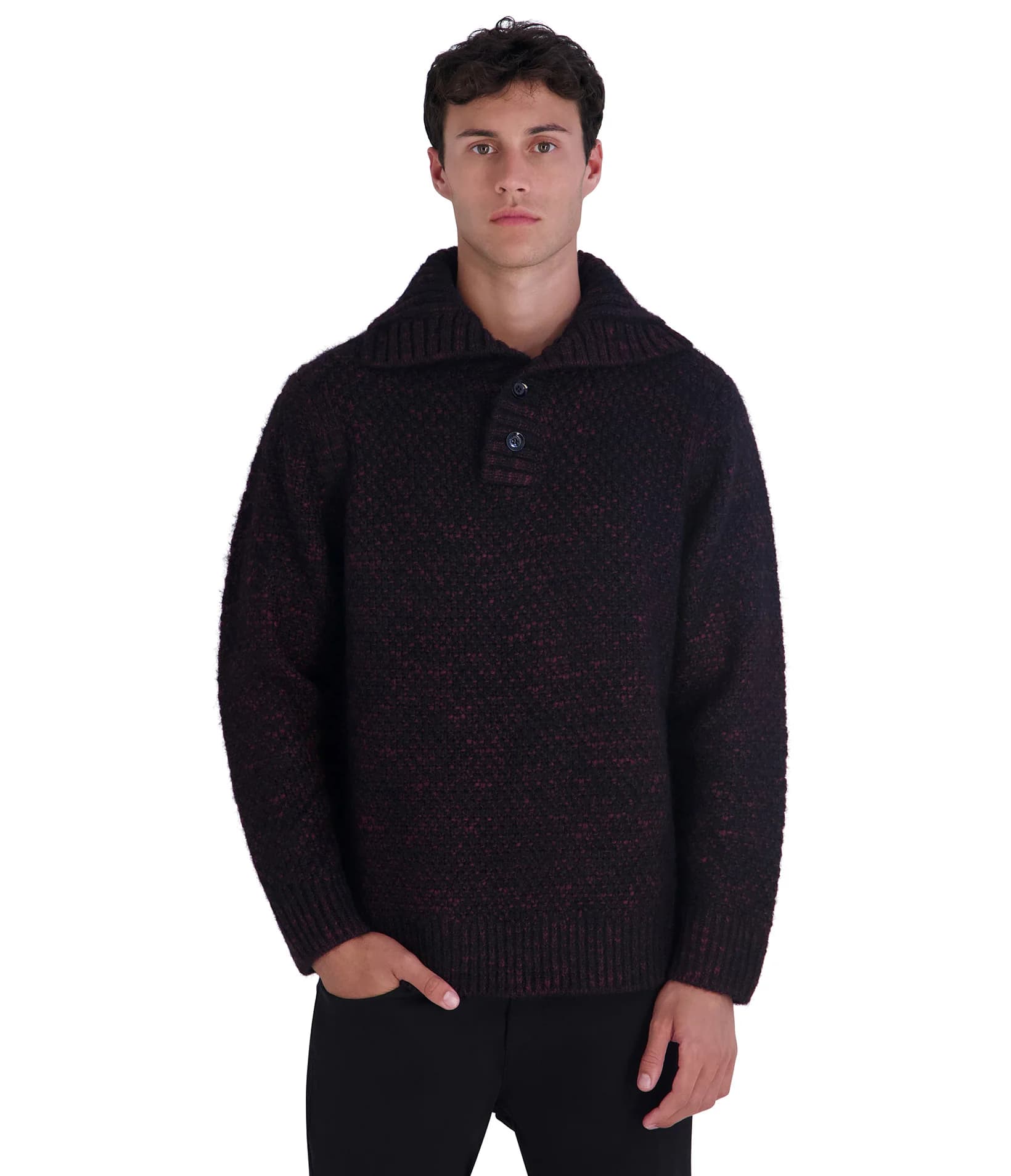 CHUNKY FUNNEL NECK SWEATER in Wine