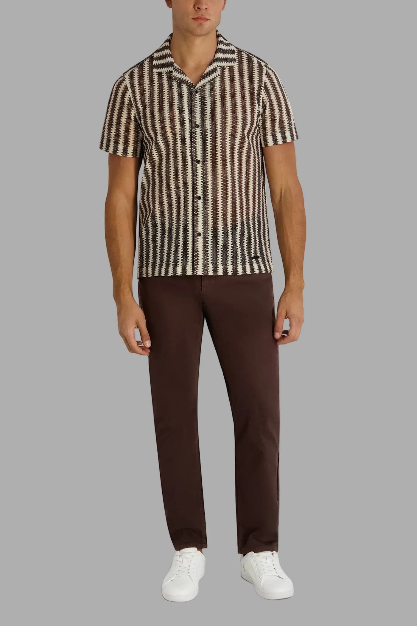 TEXTURED STRIPE CAMP COLLAR SHIRT angle 4