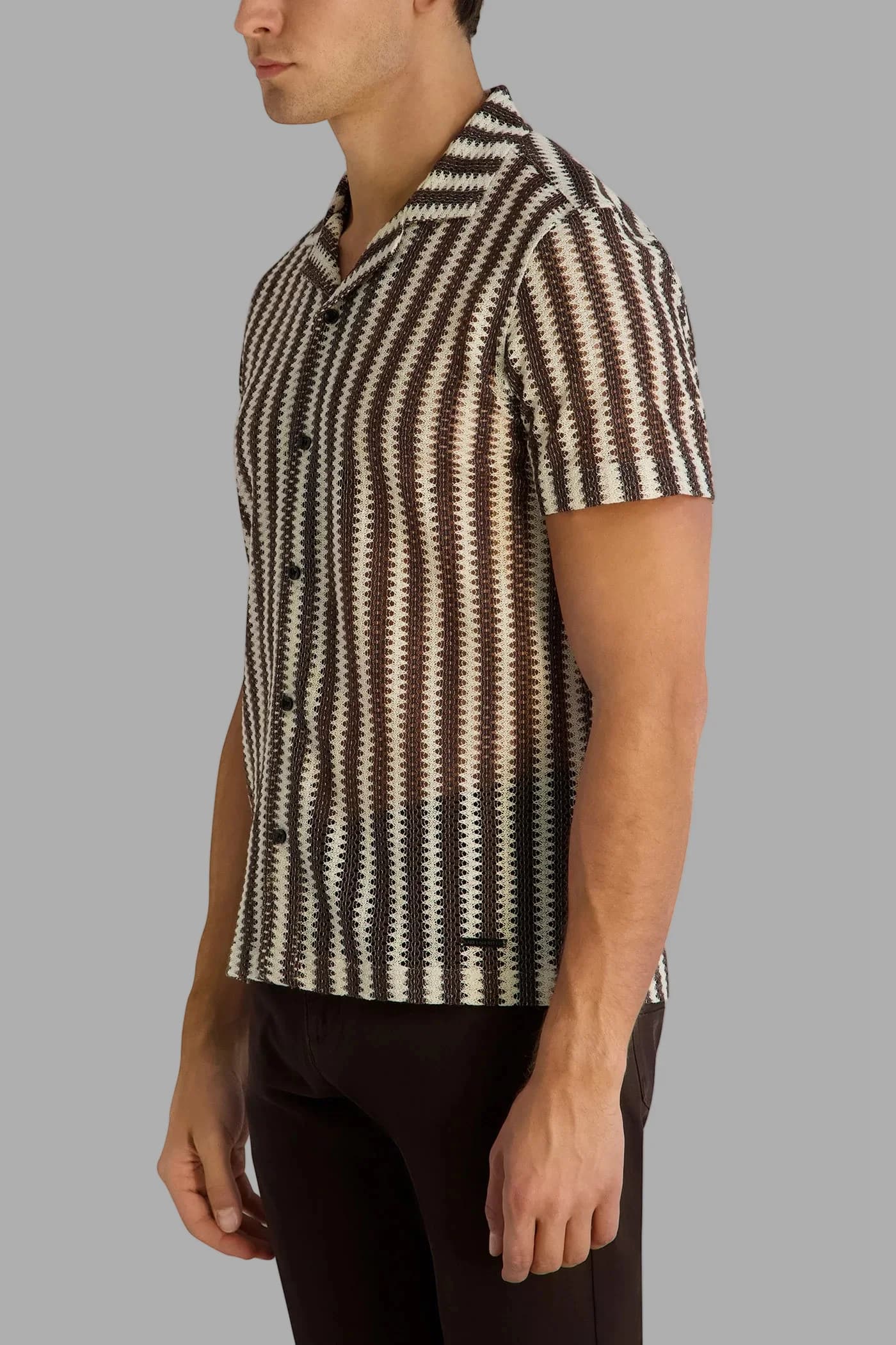 TEXTURED STRIPE CAMP COLLAR SHIRT angle 3