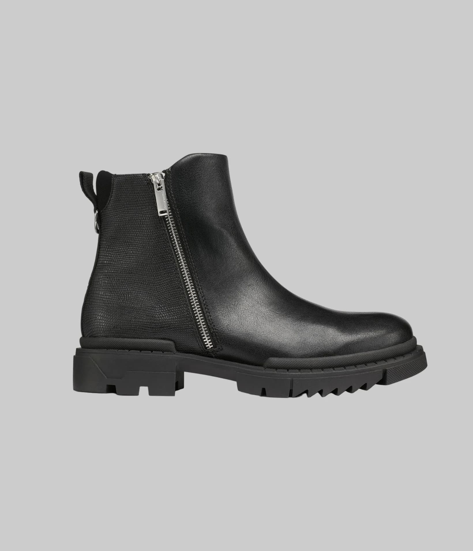 MIXED MEDIA DOUBLE ZIP BOOT in Black