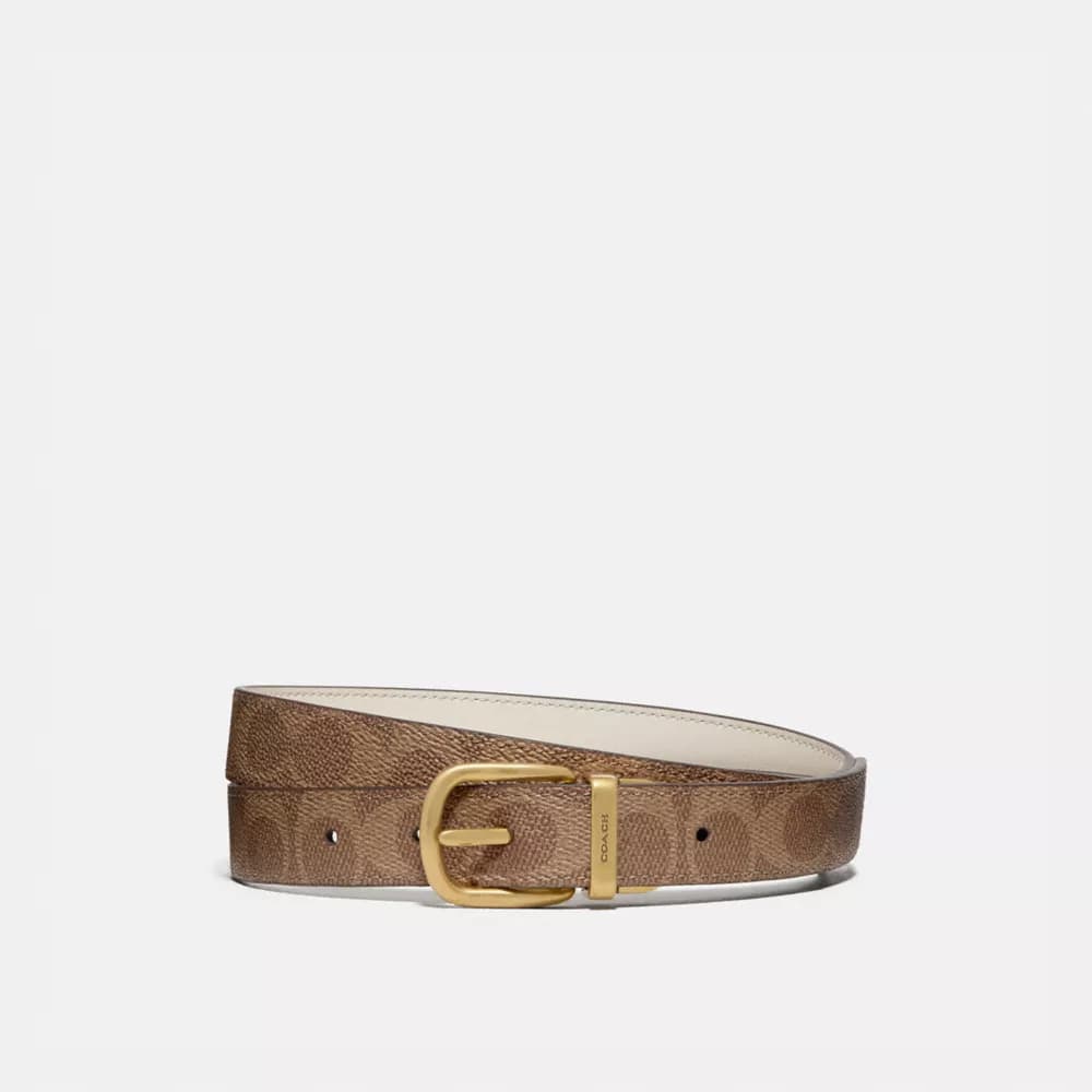 Harness Buckle Reversible Belt, 25MM in Brass/Chalk Tan