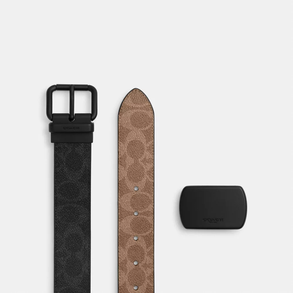 Boxed Roller Buckle Cut-To-Size Reversible Belt, 38 Mm in Matte Black/Black Signature