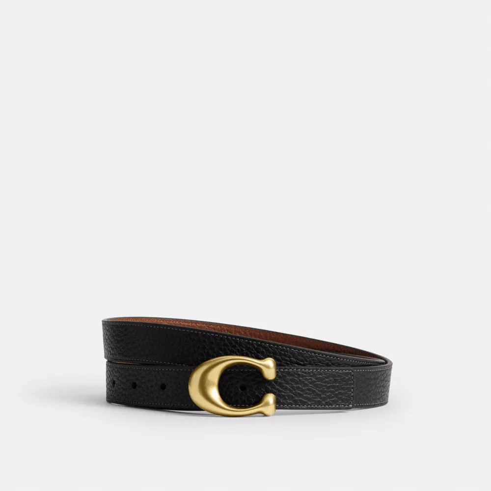Sculpted C Buckle Reversible Belt, 25MM in Brass/Black Redwood