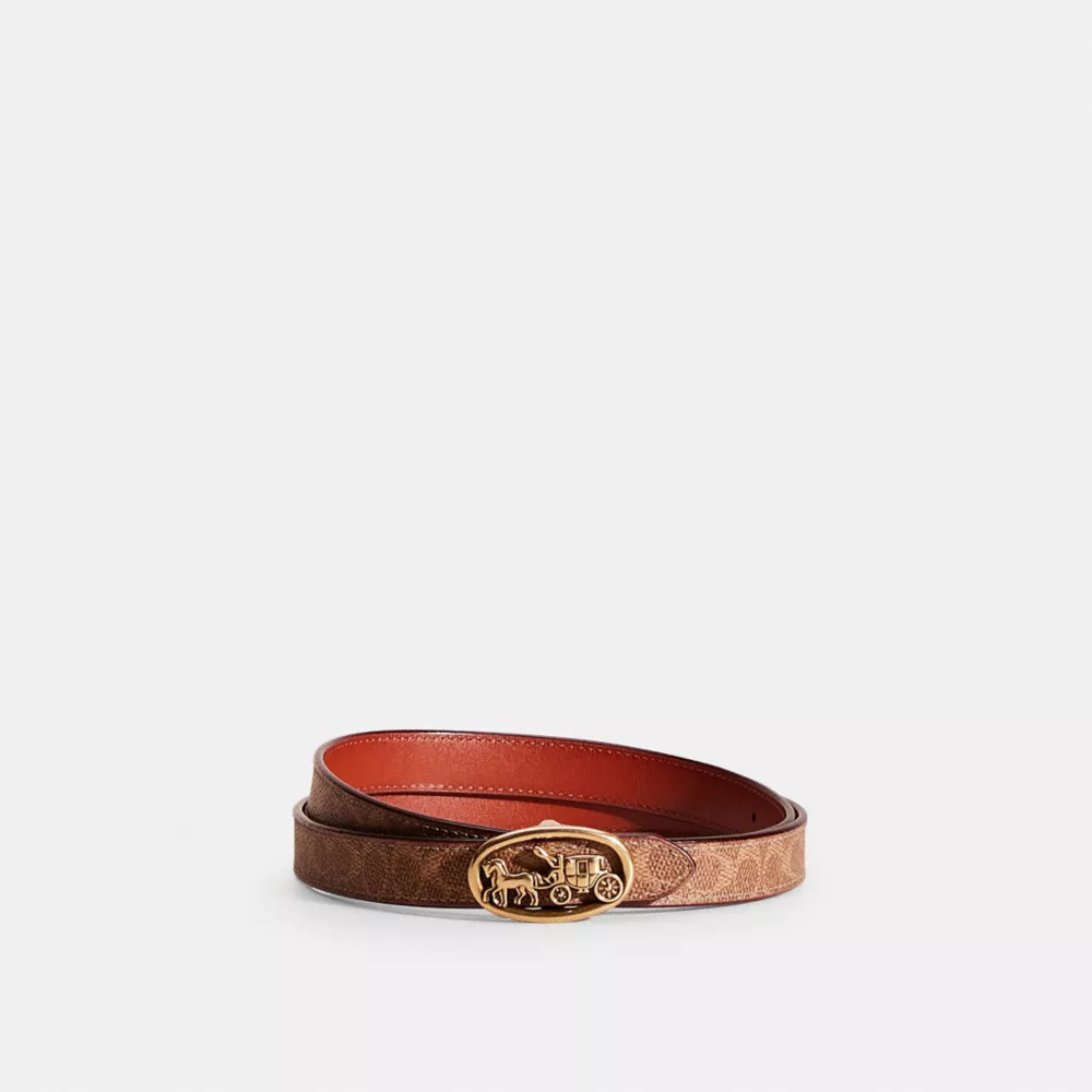 Restored Horse And Carriage Medallion Buckle Reversible Belt, 20MM in Brass/Tan/Rust