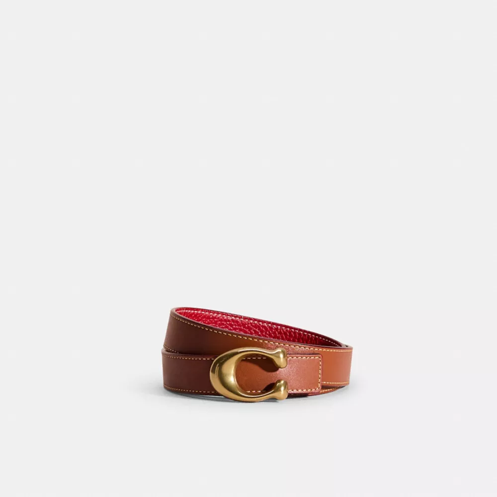 Restored C Hardware Reversible Belt, 25MM in Brass/Red/1941 Saddle