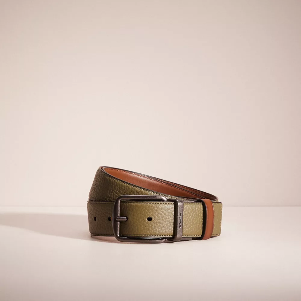 Restored Harness Buckle Cut-To-Size Reversible Belt, 38MM in Army Green/Saddle