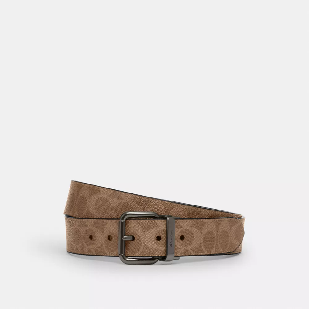 Roller Buckle Cut-To-Size Reversible Belt, 38 Mm in Gunmetal/Tan Charcoal