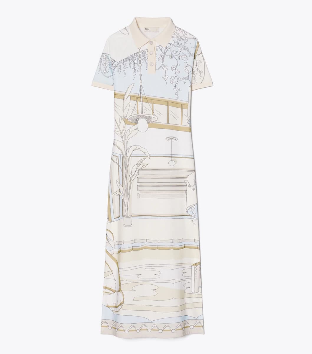 Printed Mesh Polo Dress in Neutral Pool