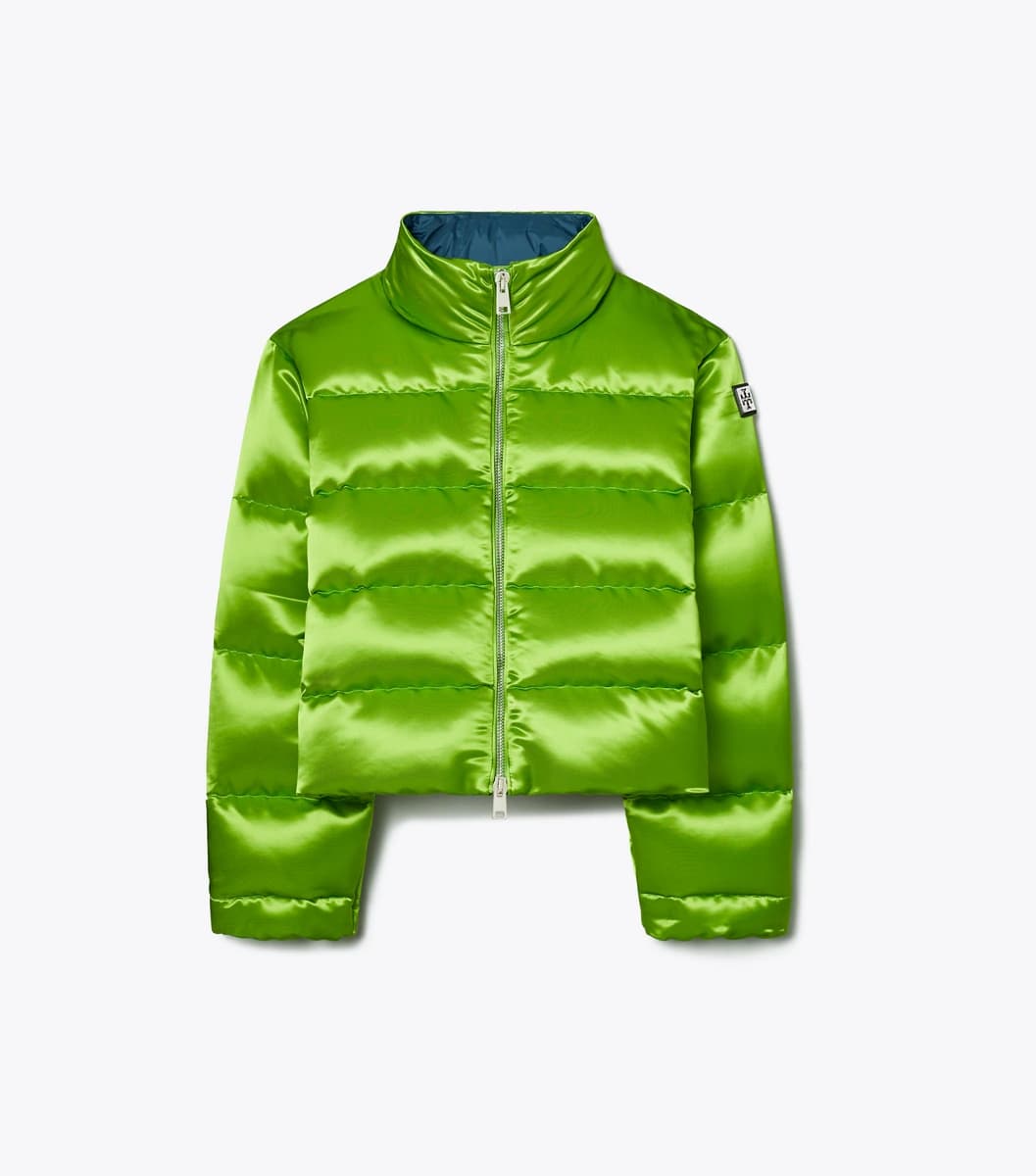 Satin Down Jacket in Brilliant Green
