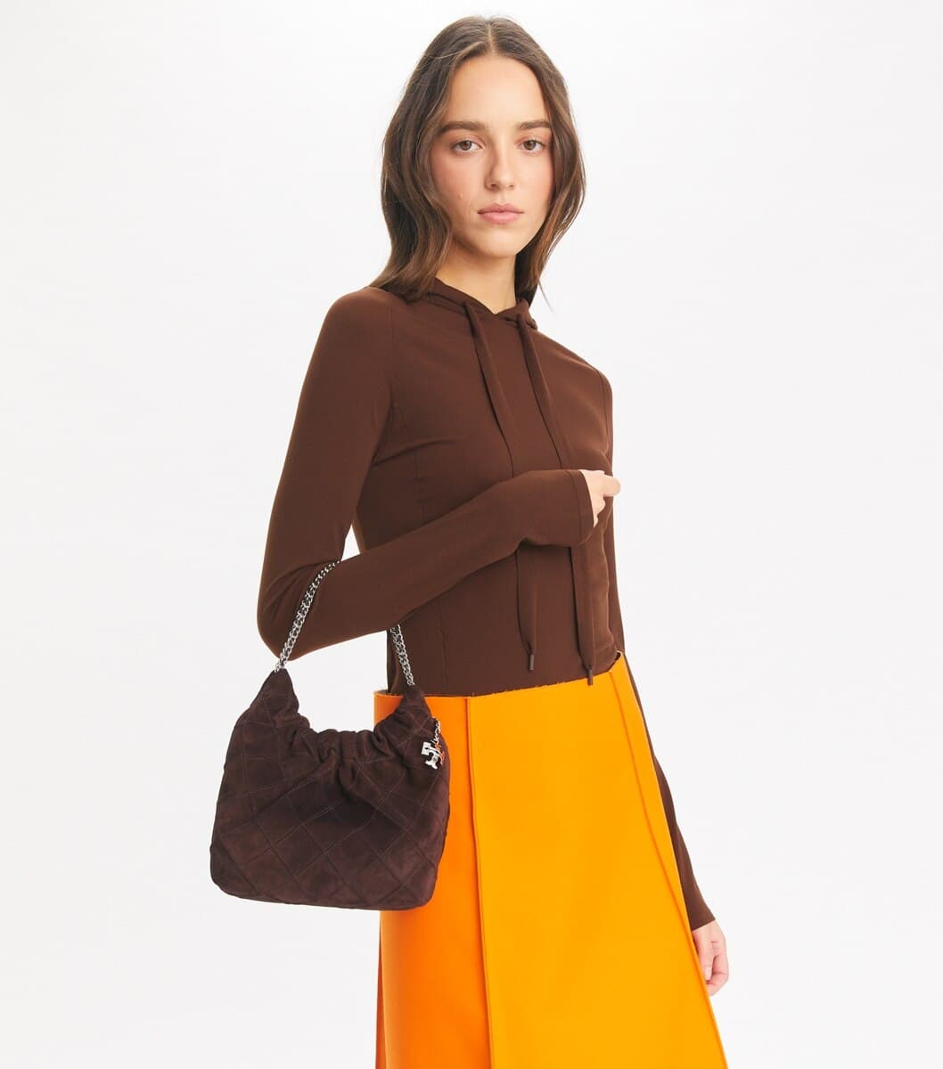 Mini Fleming Soft Suede Hobo Bag angle 3