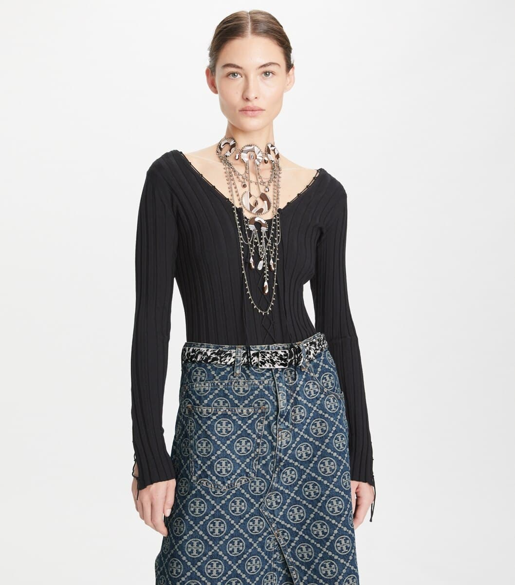 Lace-Up Wool Sweater angle 2