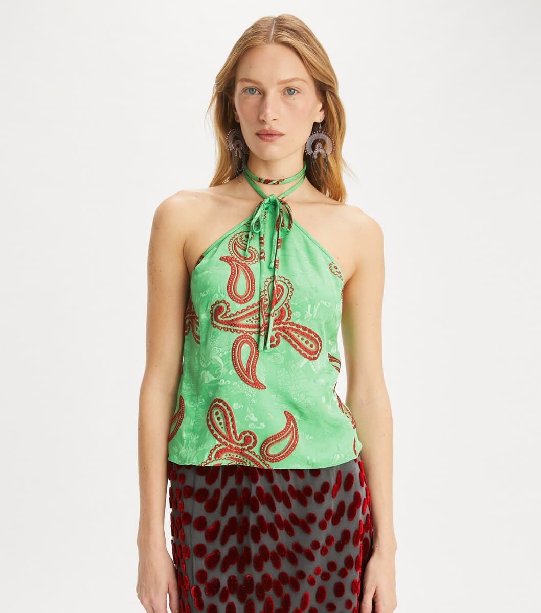 Satin Paisley Knot Top angle 2