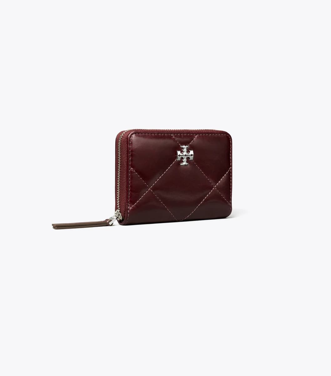 Small Kira Diamond Quilt Distressed Zip-Around Wallet in Dark Carmine