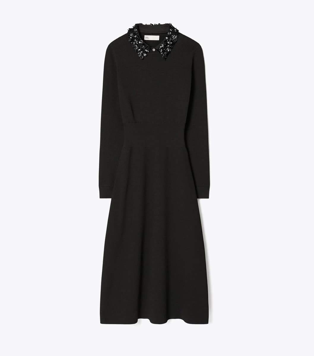 Embellished Collar Dress in Black