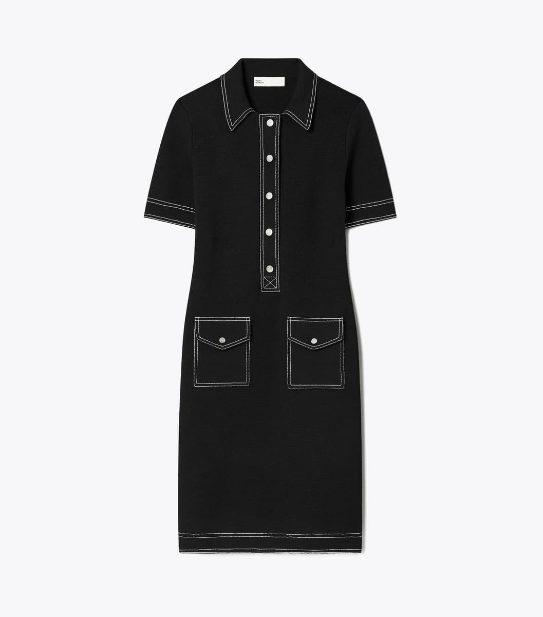 Topstitch Wool Camp Dress in Black