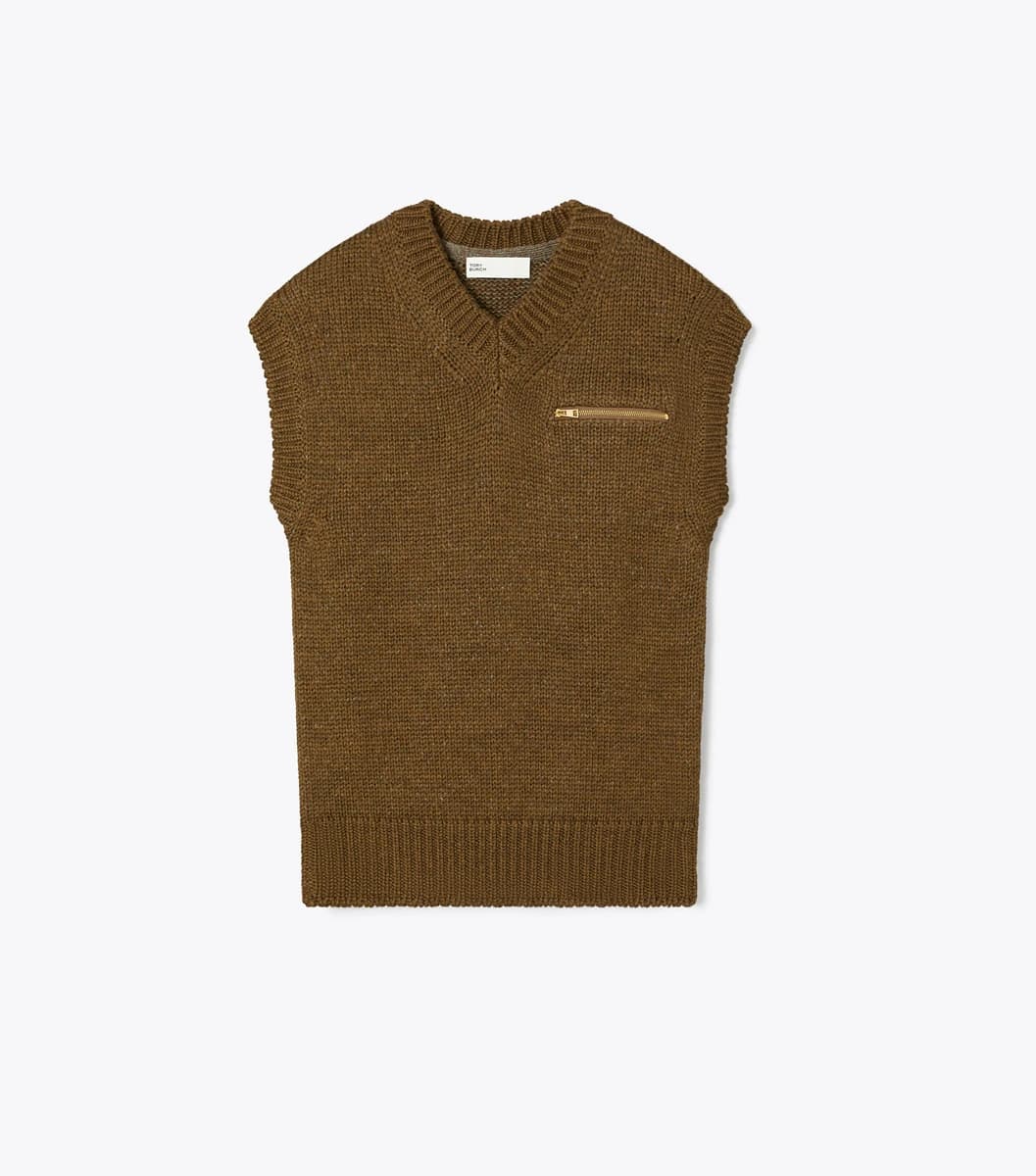 Wool Sweater Vest in Brown