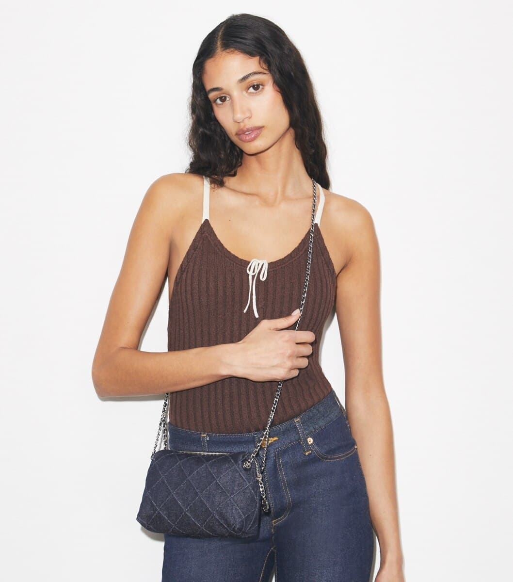 Fleming Denim Soft Crossbody Bag angle 2
