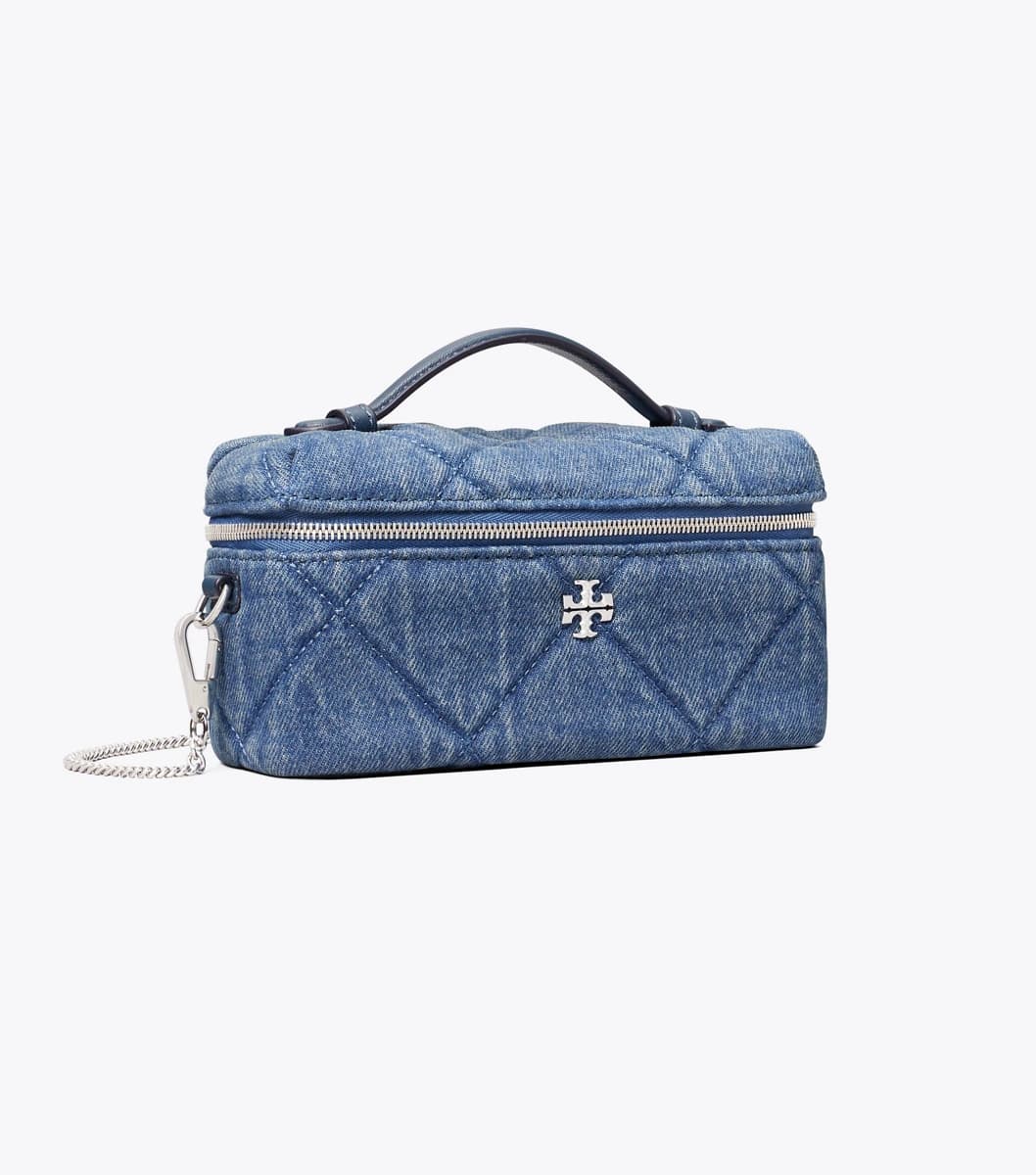 Kira Diamond Quilt Denim Vanity Case in Blue