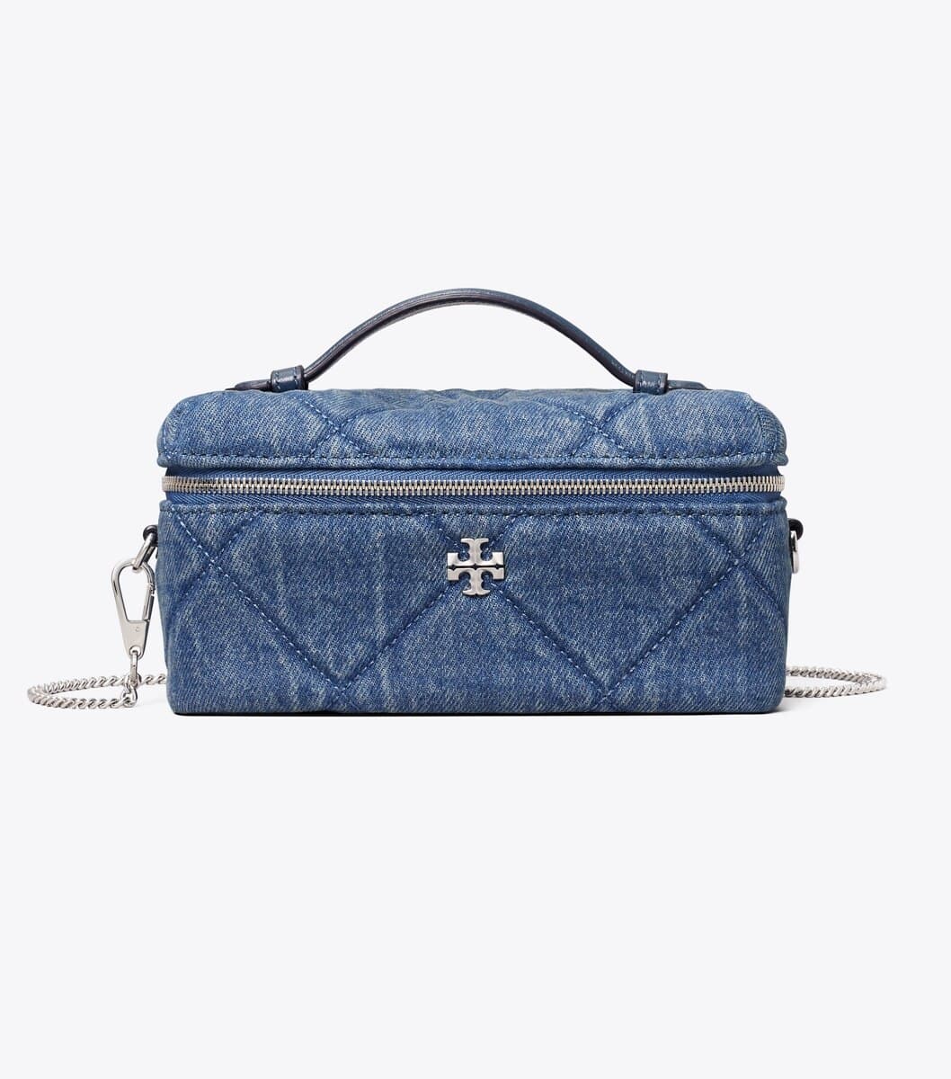 Kira Diamond Quilt Denim Vanity Case angle 3