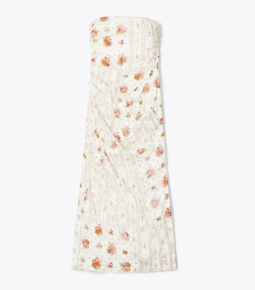 Strapless Cotton Jacquard Dress in Multi Floral