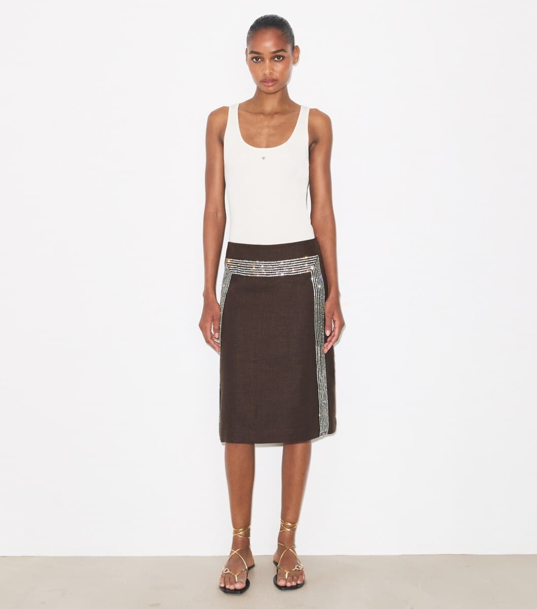 Embellished Linen Skirt angle 6