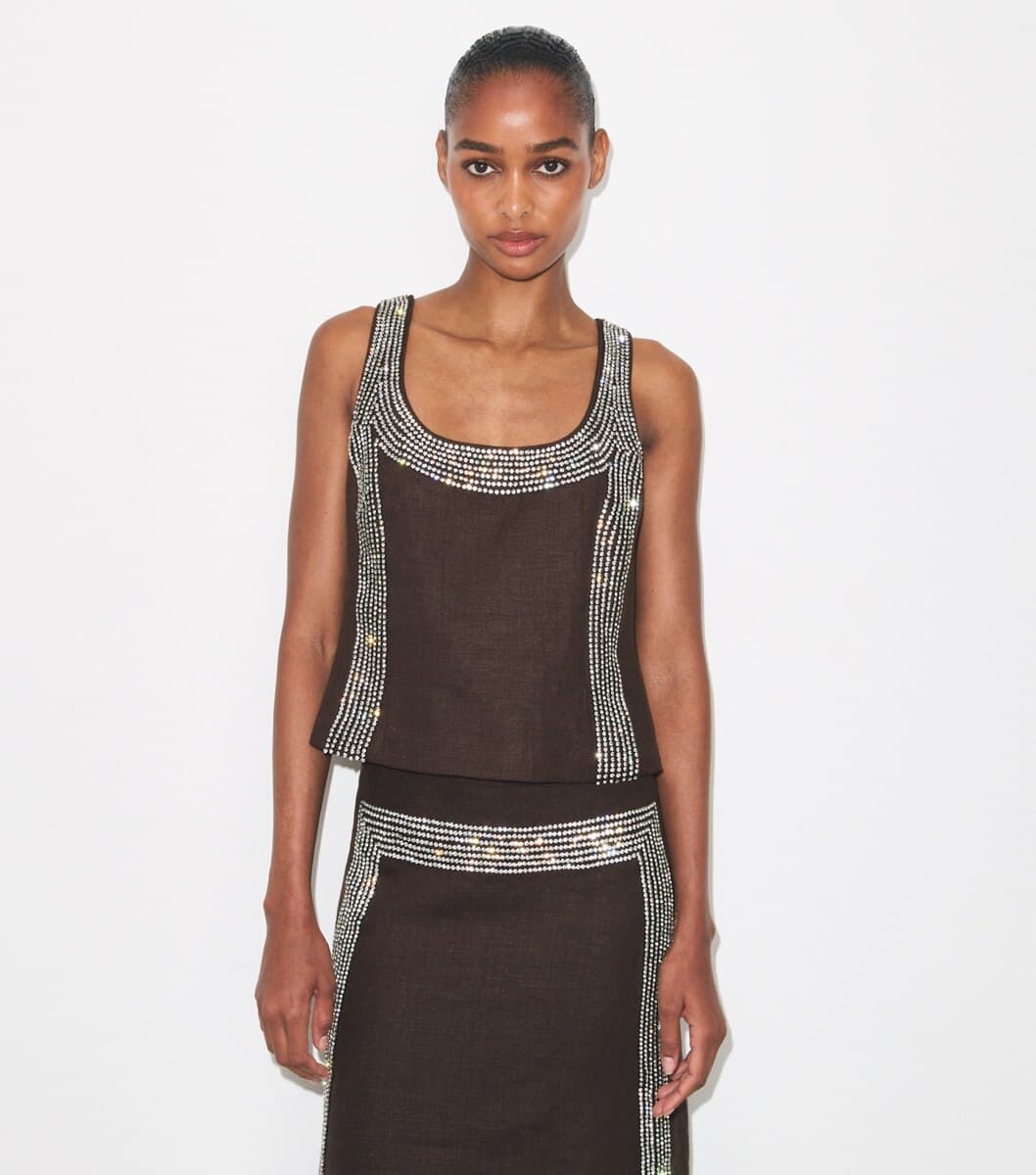 Embellished Linen Top angle 2