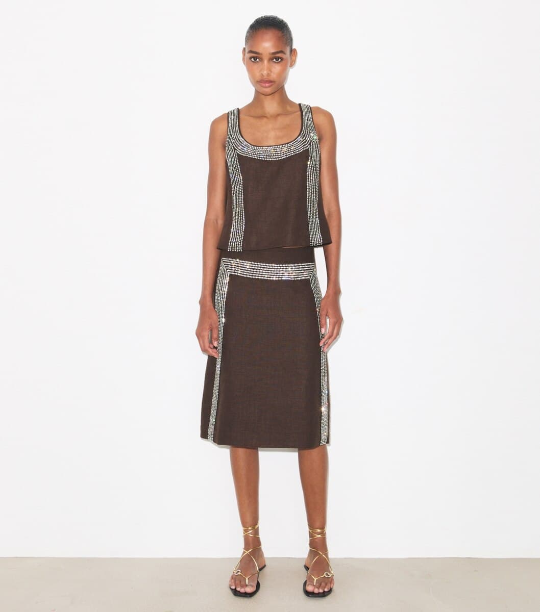 Embellished Linen Top angle 3