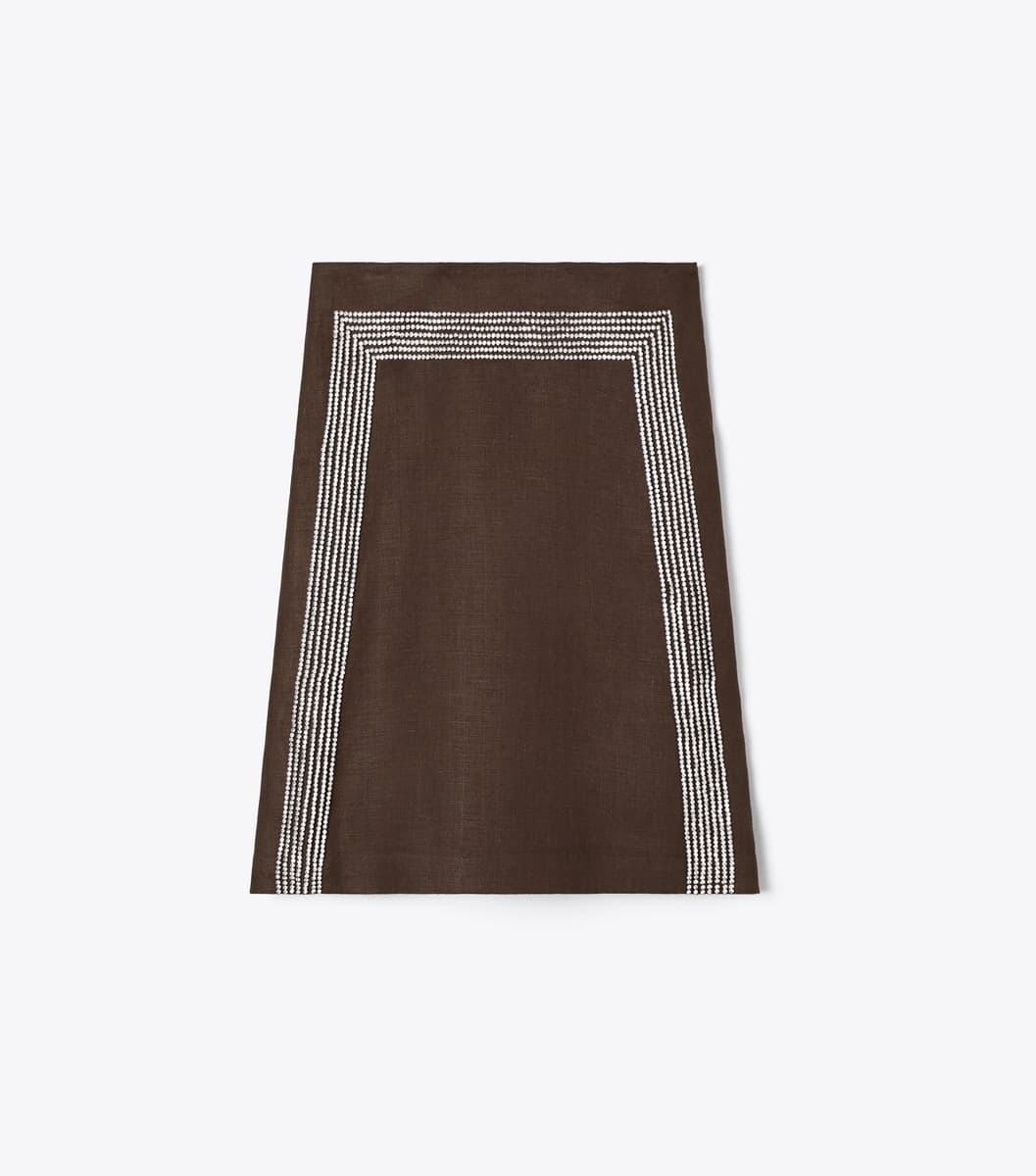 Embellished Linen Skirt in Light Chocolate