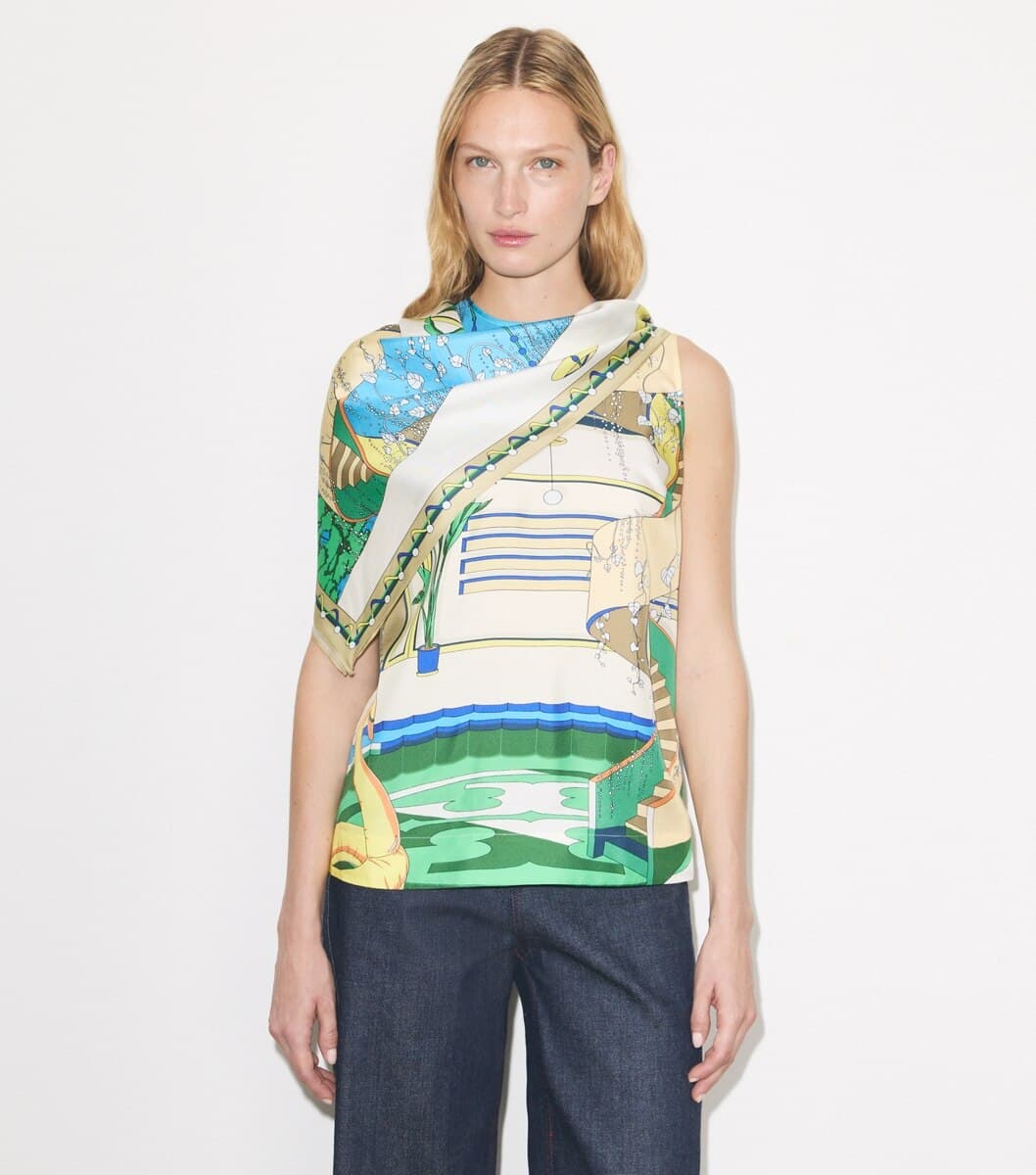 Printed Silk Cape Top angle 2