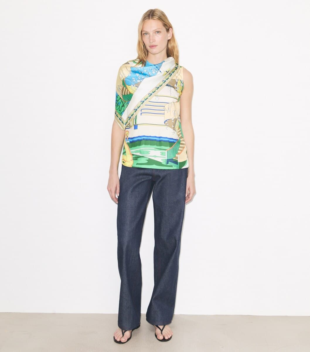 Printed Silk Cape Top angle 3