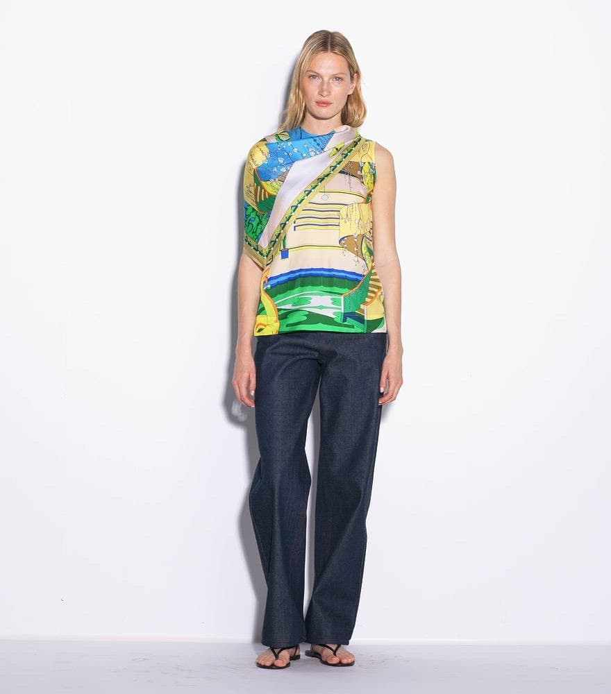 Printed Silk Cape Top angle 4