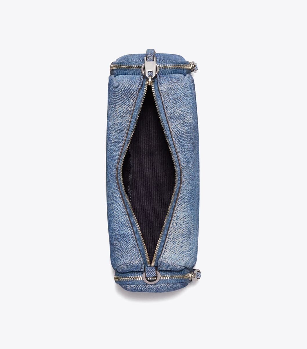 Perry Denim-Print Suede Voyager Crossbody Bag angle 5