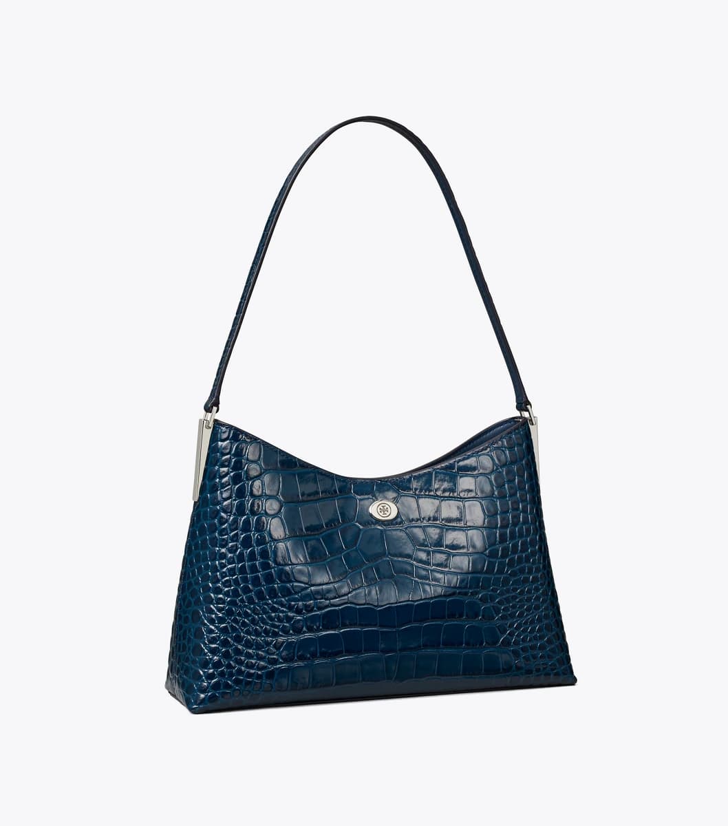 Small Robinson Croc-Embossed Shoulder Bag in Twilight