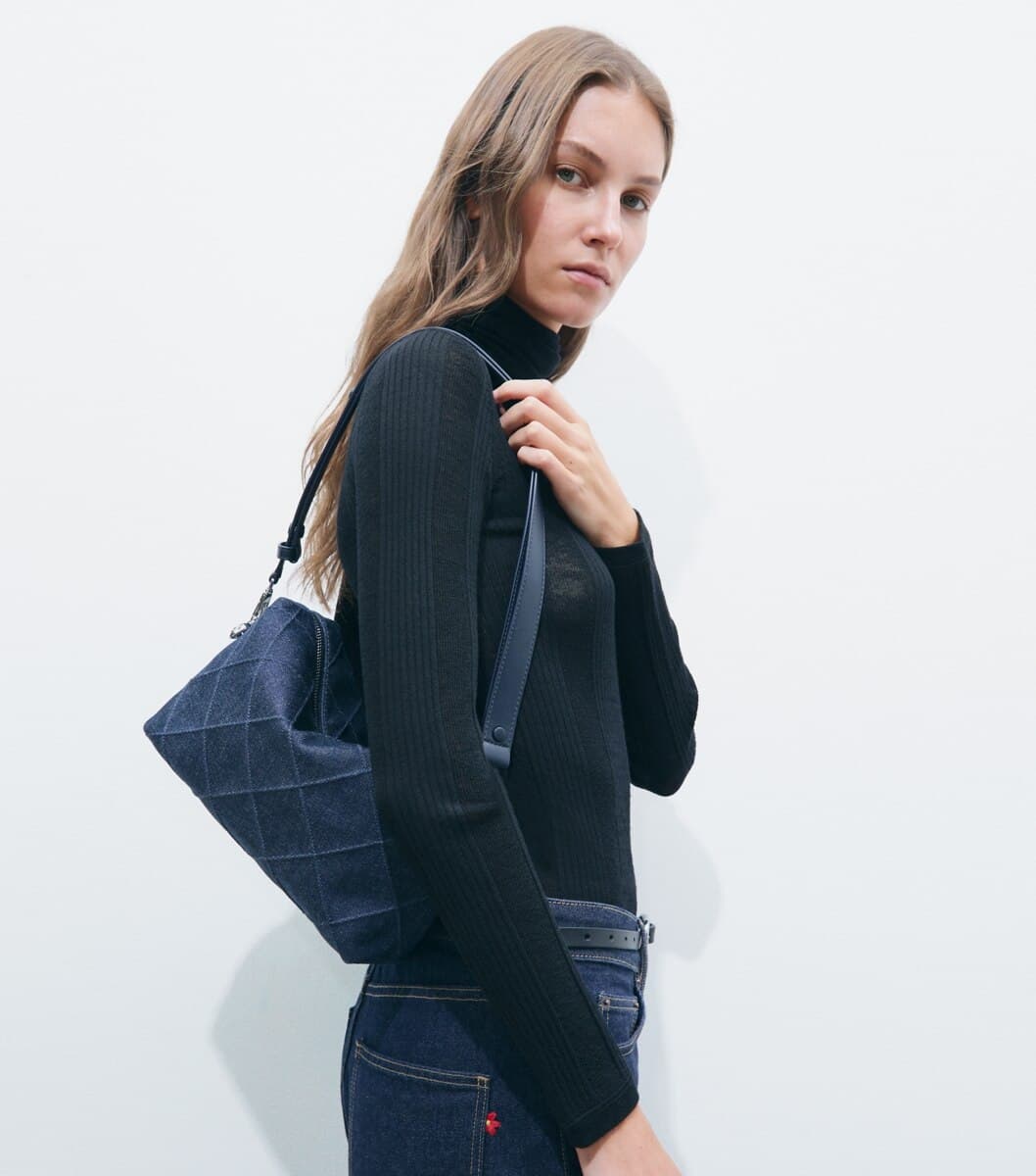 Large Fleming Denim Soft Crossbody Bag angle 2