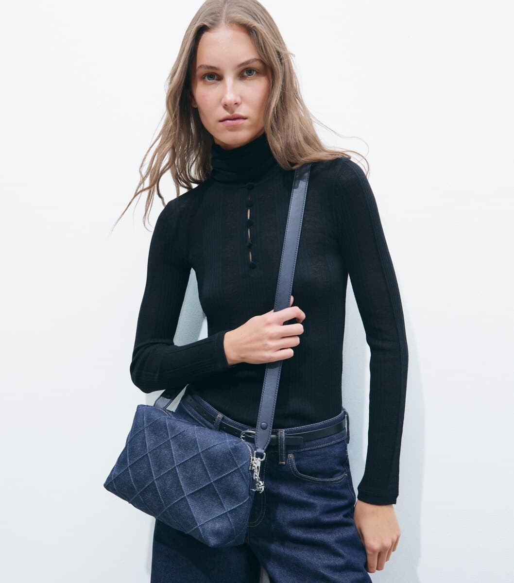 Large Fleming Denim Soft Crossbody Bag angle 3