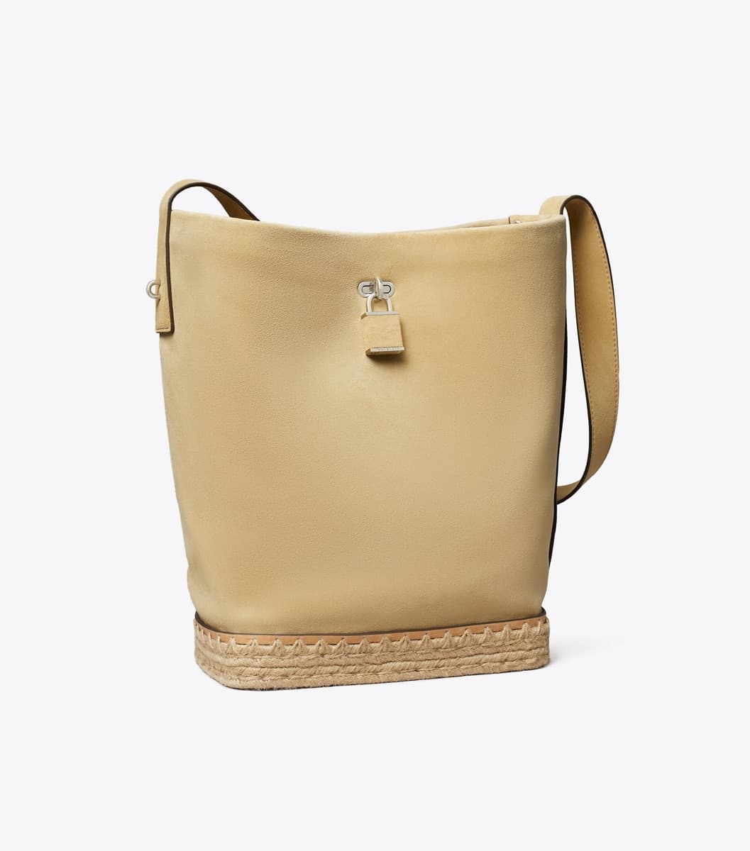 Lock Crochet Slim Bucket Bag in Butter