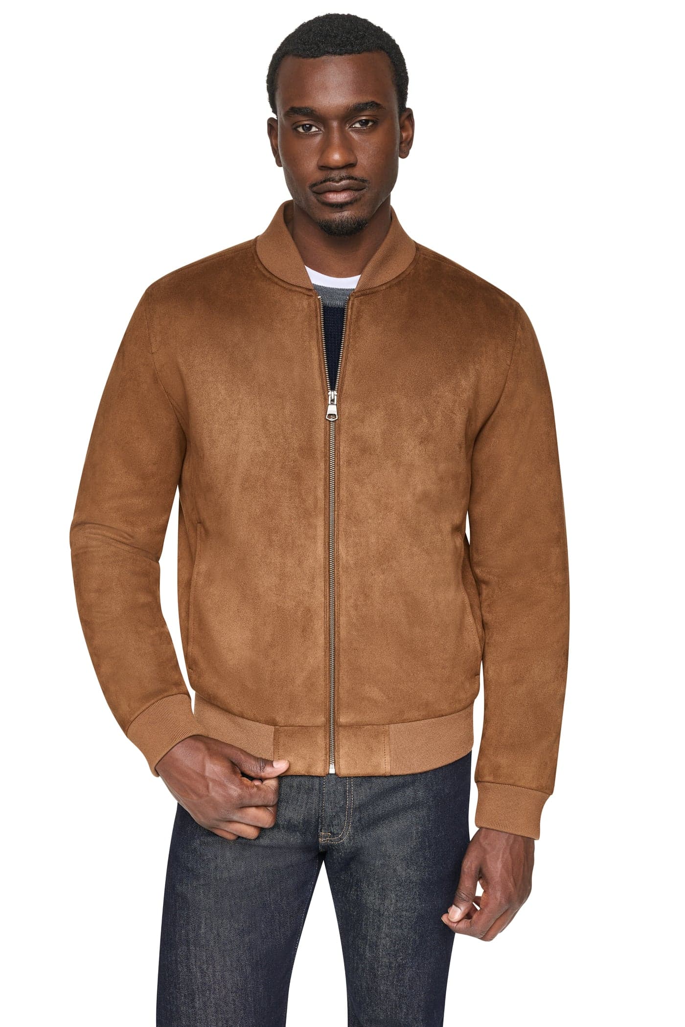 FAUX SUEDE BOMBER JACKET in Cognac