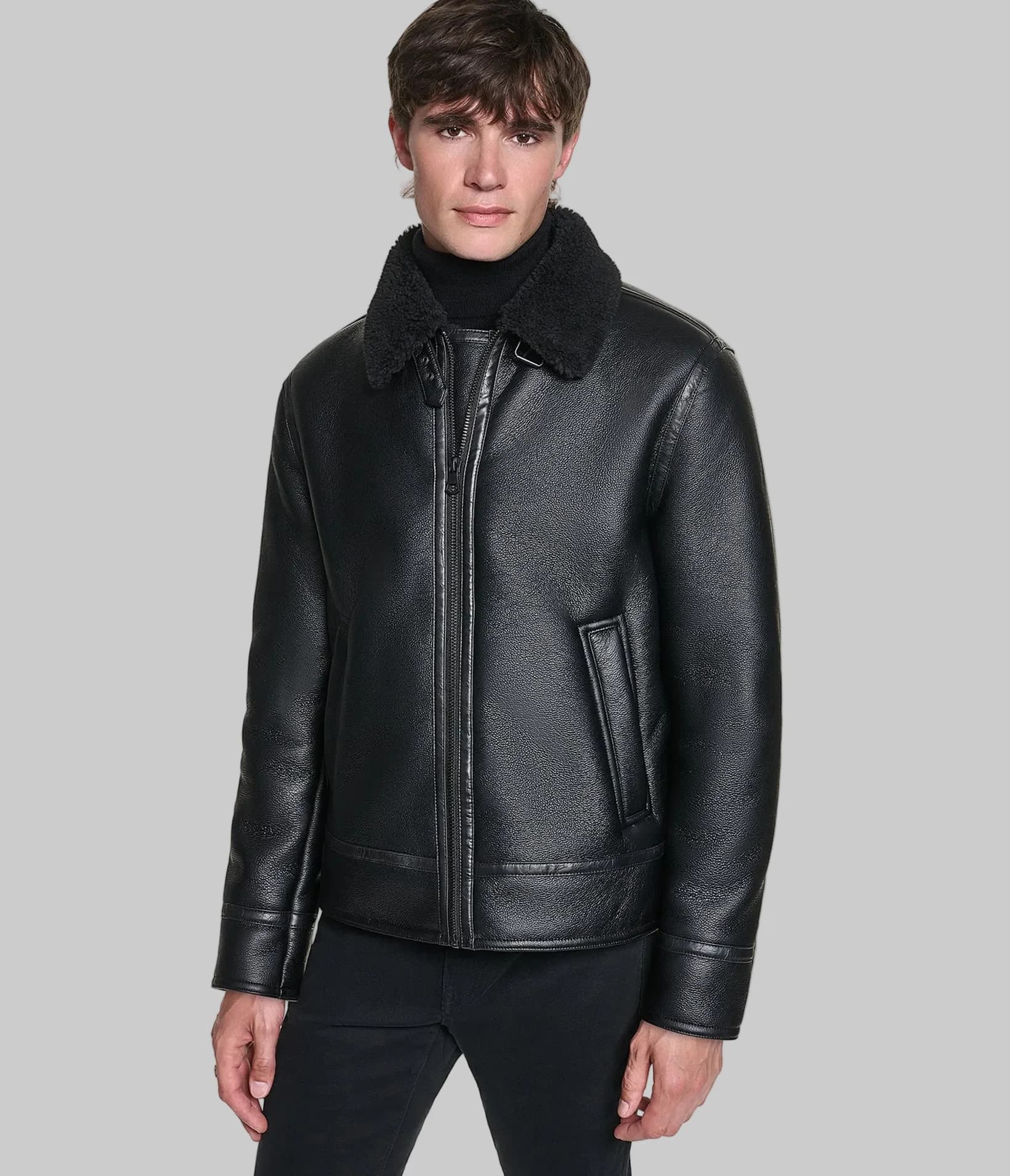 FAUX LEATHER SHEARLING AVIATOR JACKET