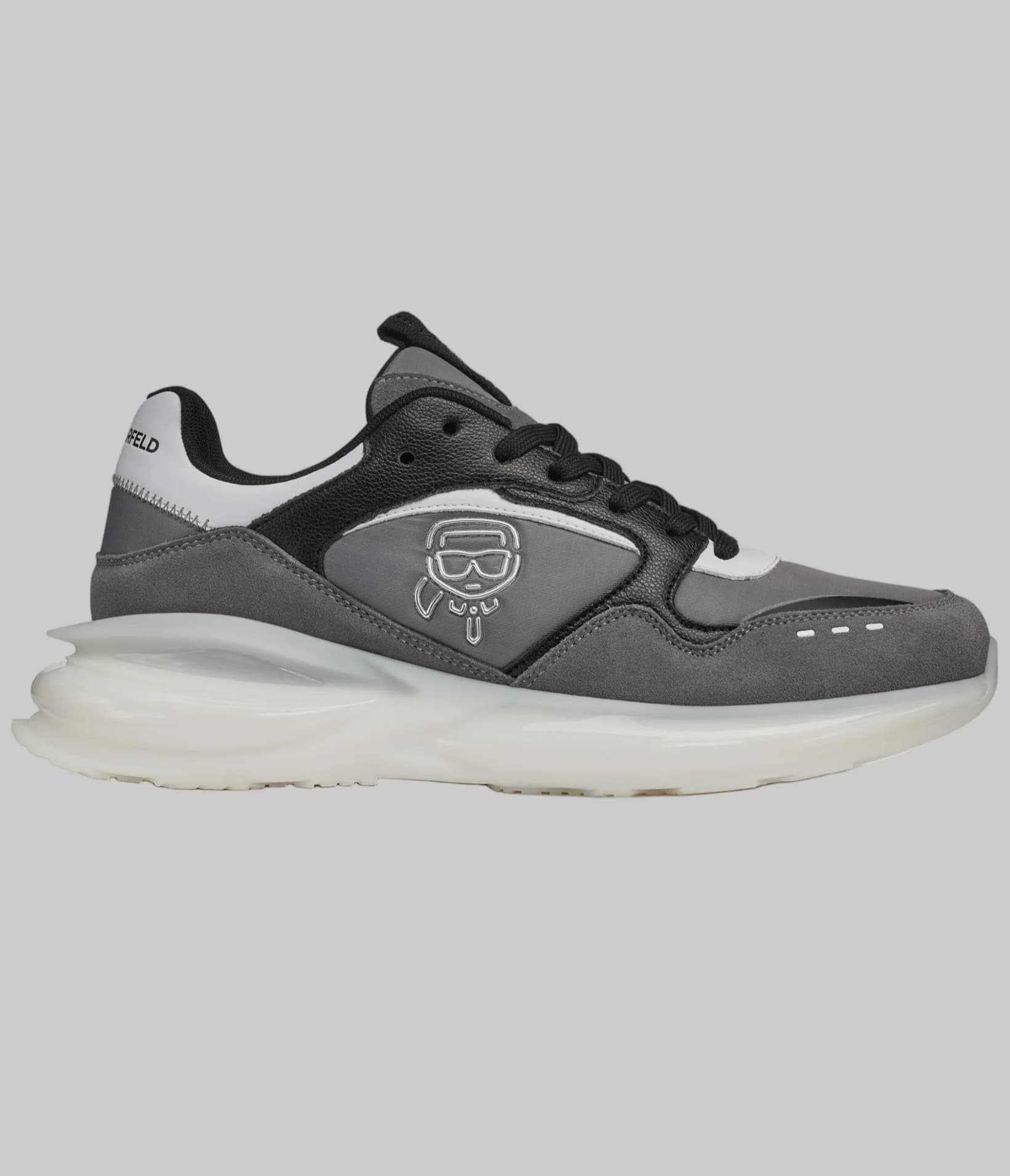 MIXED MEDIA RUNNER WITH KARL HEAD OUTLINE in Grey